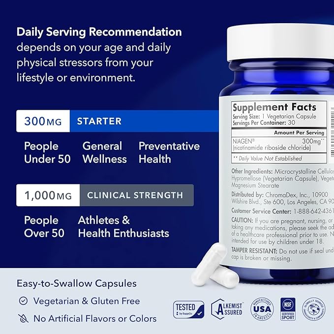TRU NIAGEN Patented NAD Supplement for Brain Function, Anti Aging & Cell Regeneration, 300mg Niagen, 30 Servings | Supports Cellular Energy, Muscle | Nicotinamide Riboside (NR) Take 1 Daily | 3 Bottle