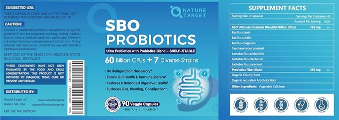 NATURE TARGET Probiotics for Women & Men, 60 Billion CFU, Prebiotics and Probiotic for Gut Health - SBO Probiotics Supports Digestive, Constipation, Diarrhea, Gas & Bloating, 90 Veggie Capsules