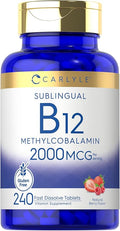 Carlyle B12 Vitamin 2000 mcg | 240 Fast Dissolve Tablets | Sublingual Methylcobalamin | Berry Flavor | Vegetarian, Non-GMO & Gluten Free Supplement