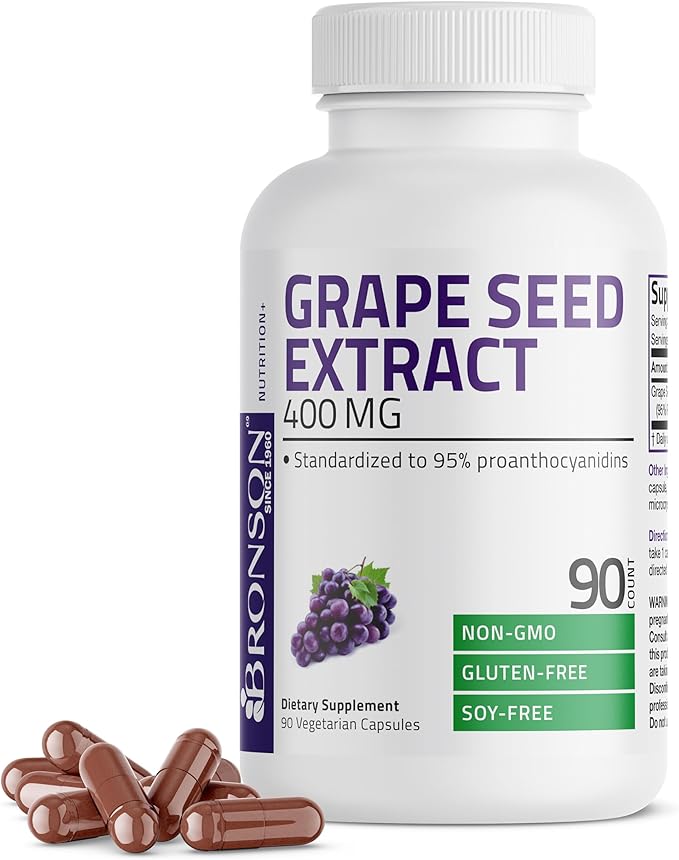 Bronson Grape Seed Extract 400 mg - Antioxidant & Immune Support - Standardized Extract with 95% Proanthocyanidins- Non GMO, 90 Vegetarian Capsules