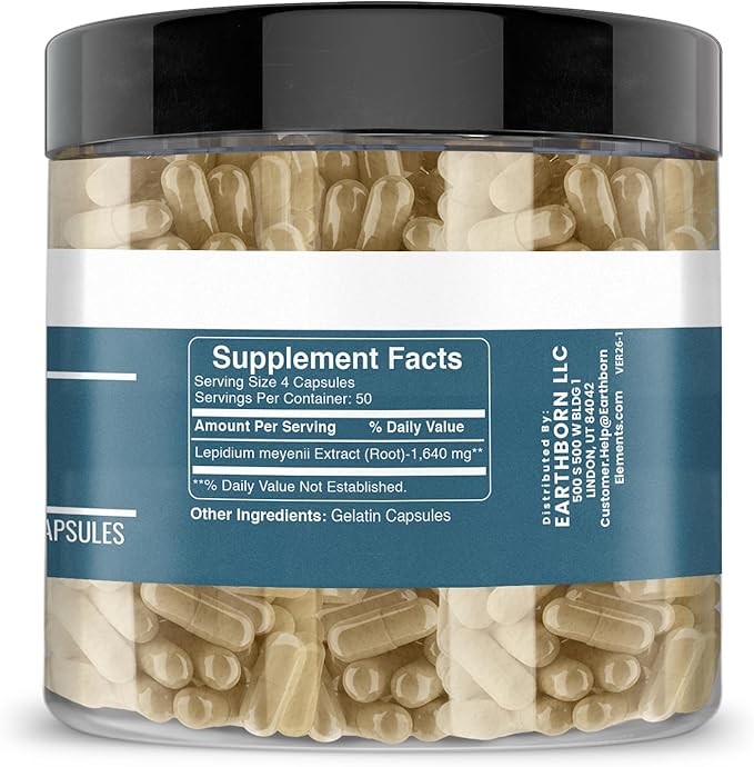 Earthborn Elements Maca Root Extract 200 Capsules, Pure & Undiluted, No Additives