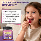 Kids Magnesium Gummies, Magnesium Glycinate Gummies 400mg/200mg with L-Theanine, Chamomile, Vitamin B6, D3 for Kids, Relaxation & Zzz Support, Nerve Bone - Sugar Free Mixed Berry Flavor 60ct