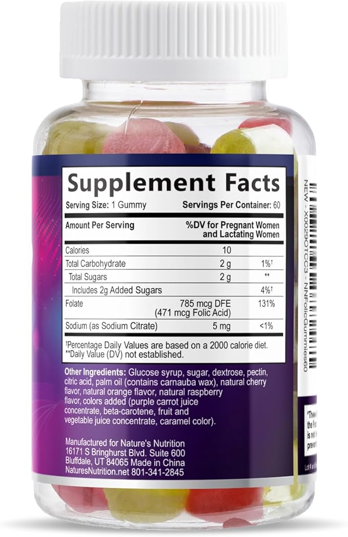 Folic Acid Gummies for Women - Folate 785 mcg Per Serving - Essential Prenatal Vitamins for Mom & Baby, Vegan Folic Supplement Gummy, Daily B9 Vitamin, Before During After Pregnancy - 60 Gummies