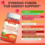 Vitamin B Complex Gummies for Women & Men - Vitamin B12, B1, B2, B3, B5, B6, B7 & B9 - B Complex with Vitamin C & Choline - Energy & Immune Support* - Vegan, Sugar Free, Peach Flavor - 60 Gummies