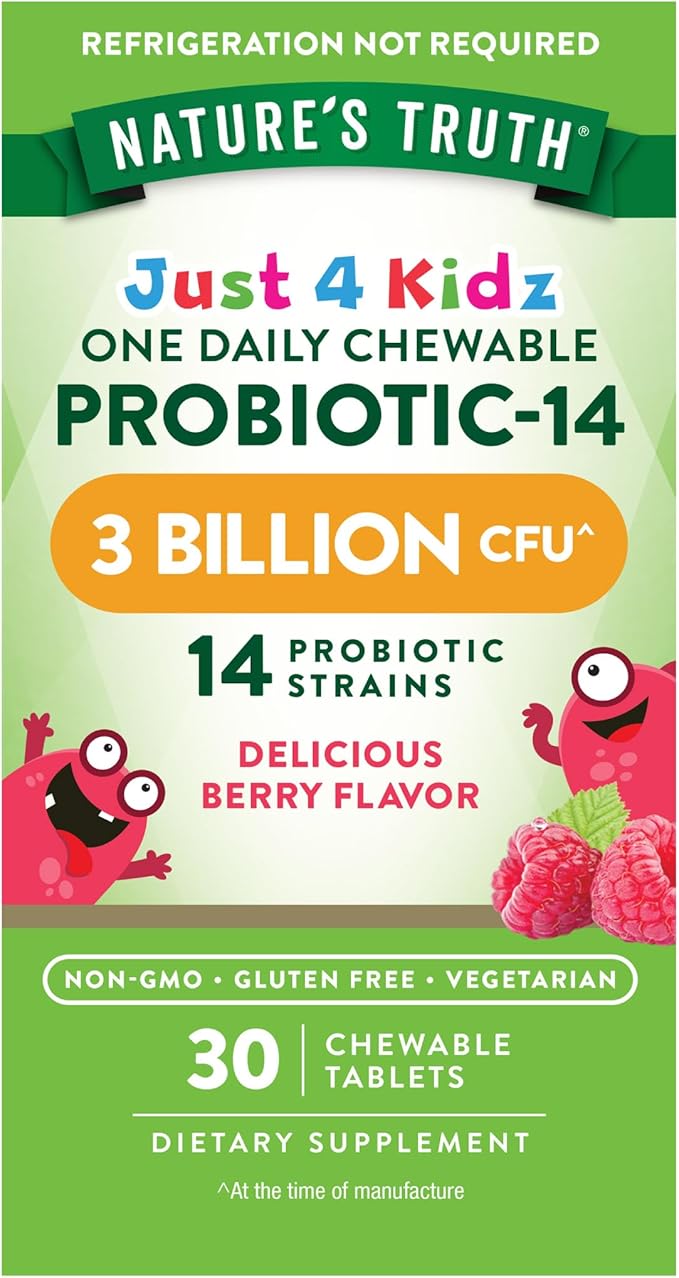 Nature's Truth Probiotics for Kids | 30 Chewable Tablets | 3 Billion CFUs | Berry Flavor | Vegetarian, Non-GMO & Gluten Free Supplement