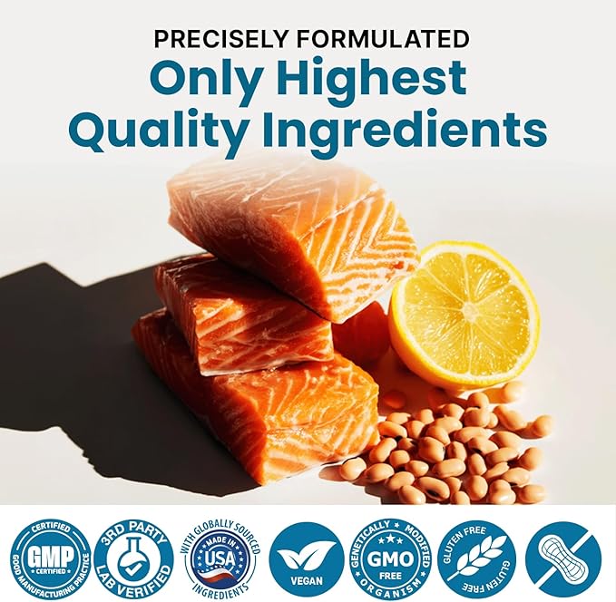 4-in-1 Fish Oil Omega 3 Fatty Supplements (2100mg) - Omega 3 Fish Oil with Vitamins D3 K2 and CoQ10 - Lemon Flavored (120 softgels)