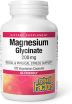 Natural Factors Magnesium Bisglycinate - Whole-Body Health Support Supplement - Natural Magnesium Supplement Supports Bone Strength & Health - 120 Vegetarian Capsules (120 Servings)