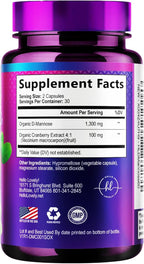 Organic D Mannose 1300mg per Serving Supplements - Extra Strength D-Mannose Capsules with Cranberry - for Natural Gentle Cleansing & Urinary Tract Health Support - Bottled in USA - 60 Capsules