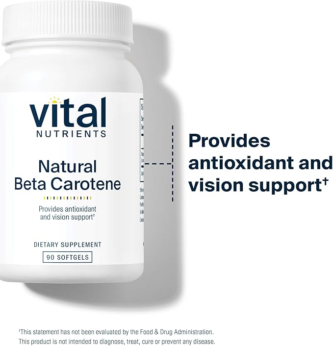 Vital Nutrients Natural Beta Carotene 25,000IU - Precursor to Vitamin A - High-Dose Antioxidant - Vision, Skin, and Health Support - Gluten, Dairy, Soy Free - 90 Softgels