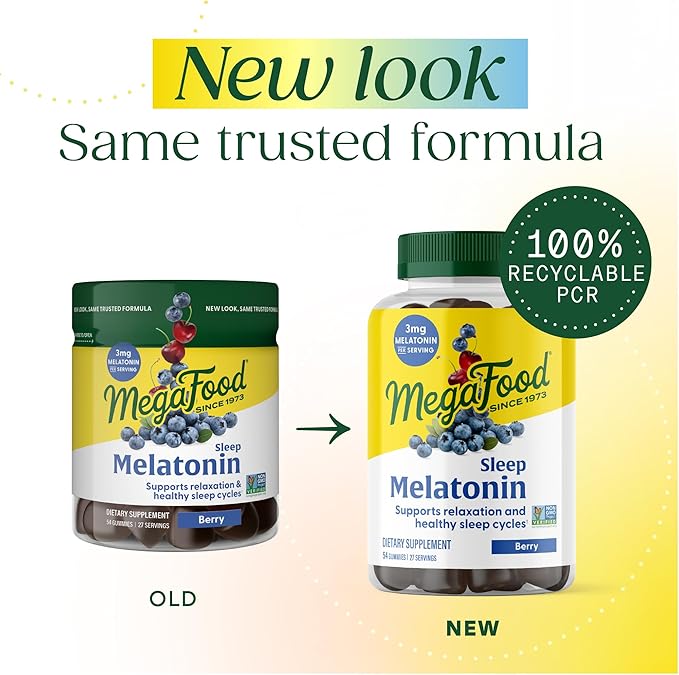 MegaFood Melatonin Gummies - Melatonin 3mg per Serving to Help Relax & Fall Asleep – Sleep Gummies for Adults - Berry Flavor, Non-GMO, Certified Vegan - 54 Count (27 Servings)