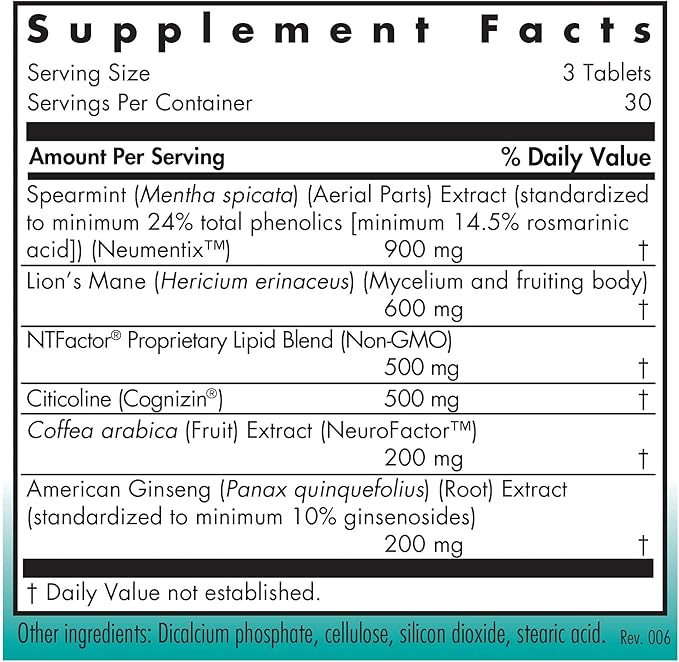 Nutricology Cognibrain Supplement - Memory and Focus Support for Brain Function Health with Lion's Mane, Vegetarian Capsules - 90 Count