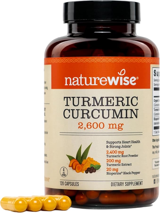 NatureWise Turmeric Curcumin with Black Pepper 2600mg - Ultra Absorption Turmeric Curcumin Supplement + BioPerine - Naturally-Sourced, Vegan, Non-GMO, USA Manufactured - 120 Capsules[30-Day Supply]