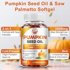 Pumpkin Seed Oil with Saw Palmetto, 3500mg Max Strength per Serving, 300 Softgels, Cold-Pressed with Essential Fatty Acids & Phytosterols, Supports Immune, Hair, Bladder & Prostate Health