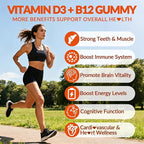 Vitamin D3 B12 Gummies, Vitamin D and B12 Gummy Suppment with Vitamin A, C, K, Calcium, Magnesium, Zinc for Women & Men
