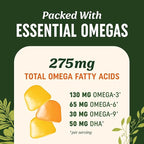 Omega 3 6 9 + DHA Gummies | Plant-Based Triple Omegas from Algae, Flaxseed & Safflower Oil | 50mg of DHA | Vegetarian, Non-GMO, Gluten-Free, Essential Fatty Acid Supplements for Adults | 60 Gummies