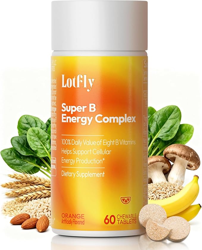 Vitamin B Complex with B1, B2, B3, B5, B6, B7, B9, B12 Taurine–Immune Support, Energy Metabolism and Nervous System – Super B Complex with Blood Orange Powder – 60 Tablets for Men & Women
