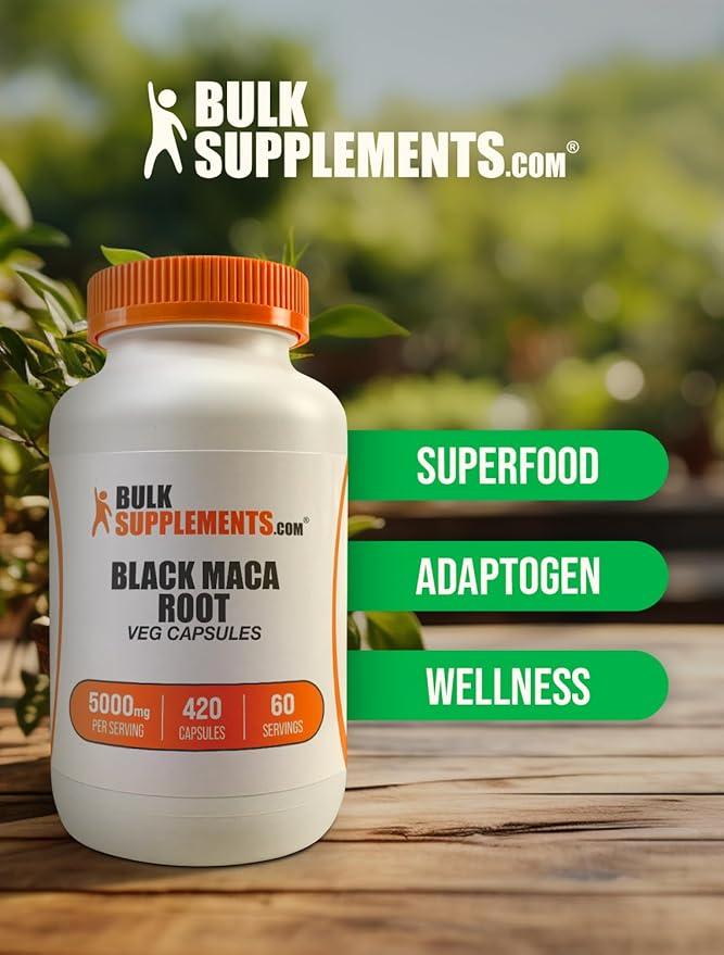 BulkSupplements.com Black Maca Root Capsules - Black Maca Supplement, Black Maca Root 5000mg, Black Maca Capsules - Gluten Free, 7 Capsules per Serving 420 Veg Capsules (Pack of 1)