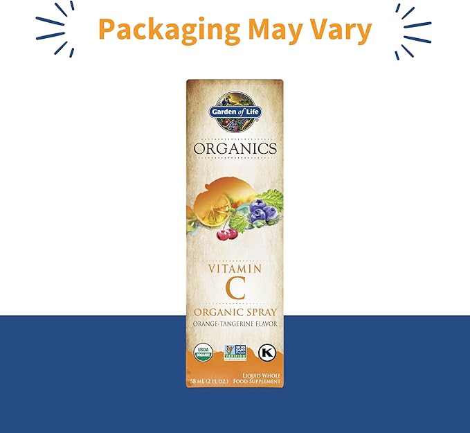 Garden of Life Organics Vitamin C Spray for Kids and Adults - Orange Tangerine,Vitamin C Supplement,Antioxidant for Immune Support and Skin Health,2 fl oz Liquid Drops,(Pack of 2)