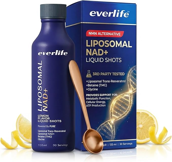 Everlife Liposomal NAD+ Liquid Supplement – 150mg Shot with Liposomal Trans-Resveratrol, TMG & Glycine – Boosts Energy, Cellular Repair, Healthy Aging & Longevity – NMNH Alternative – 30 Servings