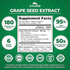Zazzee High Strength Grape Seed 50:1 Extract, 180 Vegan Capsules, 95% Polyphenols, 400 mg per Capsule, 6 Month Supply, Antioxidant, Circulation & Blood Flow Support, Non-GMO, Made in the USA
