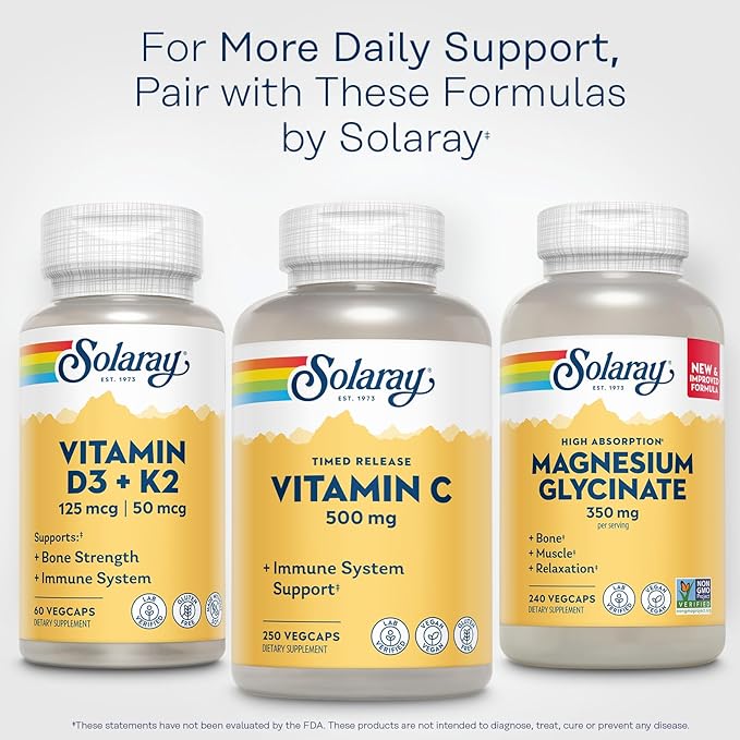 SOLARAY Vitamin C 500mg, Two-Stage Timed Release - Antioxidant and Immune Support Supplement - Vitamin C with Rose HIPS and Acerola, Vegan, Gluten Free, 60-Day Guarantee, 250 Servings, 250 VegCaps