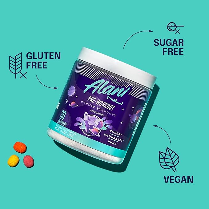 Alani Nu Pre Workout Powder Cosmic Stardust | Amino Energy Boost | Endurance Supplement | Sugar Free | 200mg Caffeine | L-Theanine, Beta-Alanine, Citrulline | 30 Servings