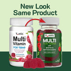 YumVs Teen Multivitamin Gummies with Biotin and Antioxidants - Raspberry Flavor - Hair Skin Nails Support - Kosher Teenager Vitamins for Boys and Girls 12-17 - Teen Gummy Multi Vitamin (60 Count)