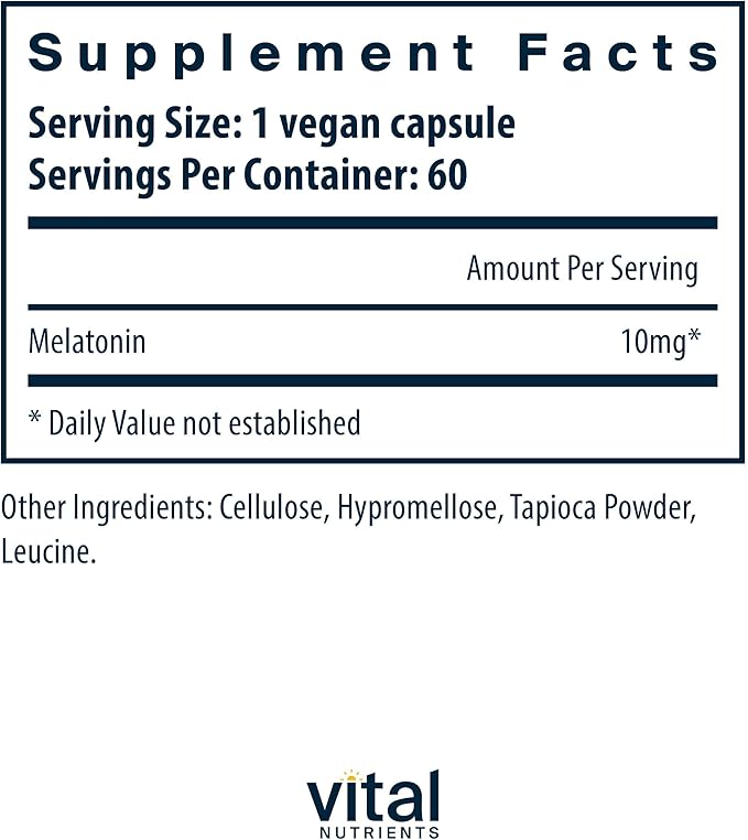 Vital Nutrients Melatonin 10mg - Vegan - Sleep Supplement to Support the Body's Natural Sleep Cycle* - Gluten, Dairy, Soy Free - 60 Capsules