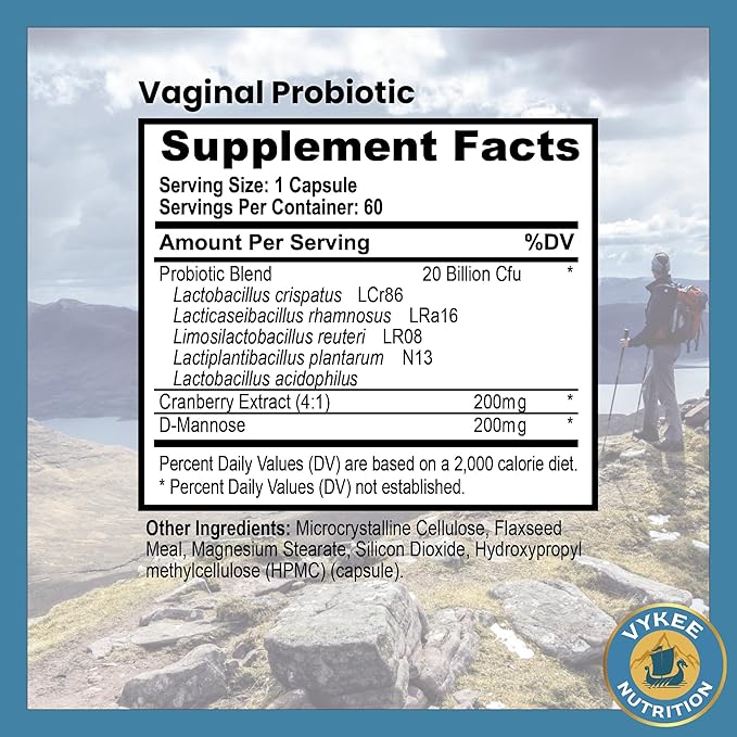 Vykee Nutrition Women’s Vaginal Probiotic – 20B CFU + Cranberry & D-Mannose | Urinary & pH Balance, Feminine Health & Immune Support | Daily Probiotic for Women’s Wellness