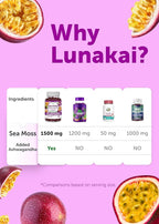 Lunakai USA Made Irish Sea Moss Gummies with Ashwagandha & Elderberry – Delicious Daily Immune & Stress Support Supplement for Men & Women, 60ct