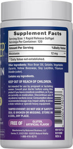 Natural Vitality Melatonin Softgels | 12mg Maximum Strength Supplement | 100% Drug Free | 120 Count
