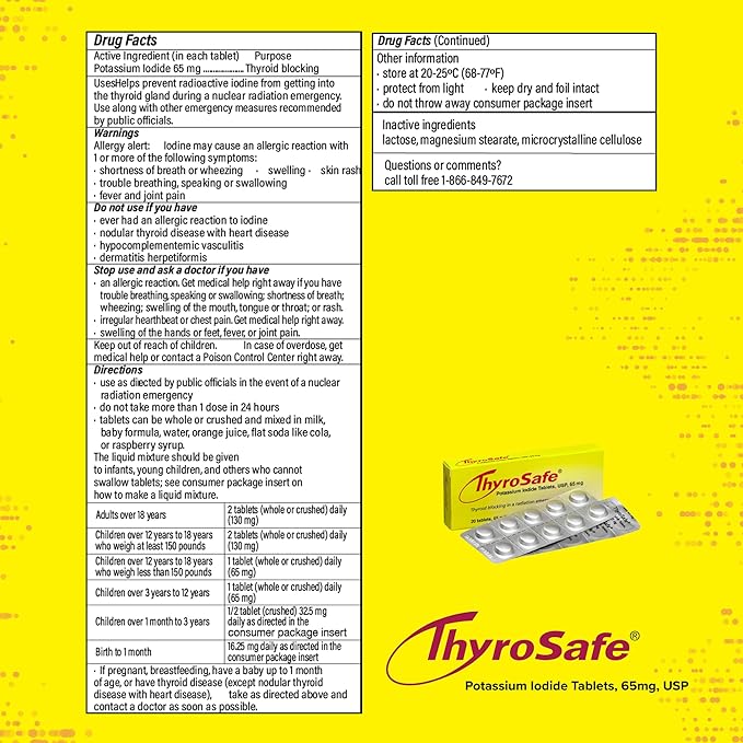 65mg Potassium Iodide Tablets (40 Pack) - Protects Your Thyroid from Nuclear Radiation Exposure
