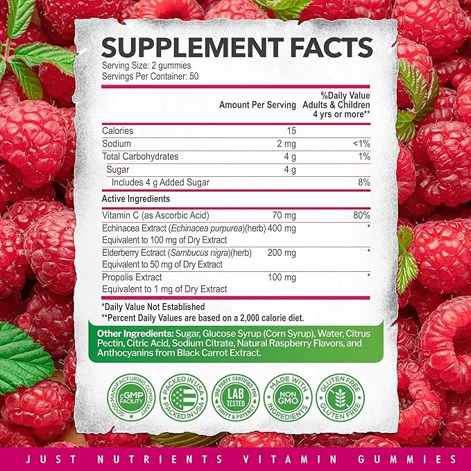 Elderberry 200mg Gummies with Vitamin C, Echinacea, Propolis (100 count) - Immune Support for Adults & Kids - Maximum Strength, Great Tasting Raspberry Flavor - Gluten-Free, Vegan - 100 Gummies