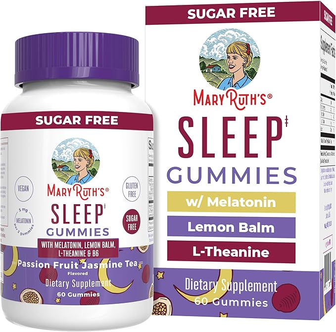 MARYRUTH'S Melatonin 5mg Sleep Gummy with L-Theanine | Lemon Balm | Vitamin B6 | Sugar-Free | Relaxation | Vegan | Non-GMO | Gluten Free | 60 Count