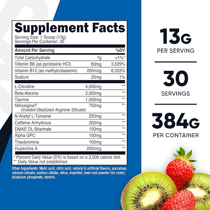Nutricost Pre-Workout Powder (Strawberry Kiwi) 30 Servings - GMO-Free, Gluten-Free, Vegetarian