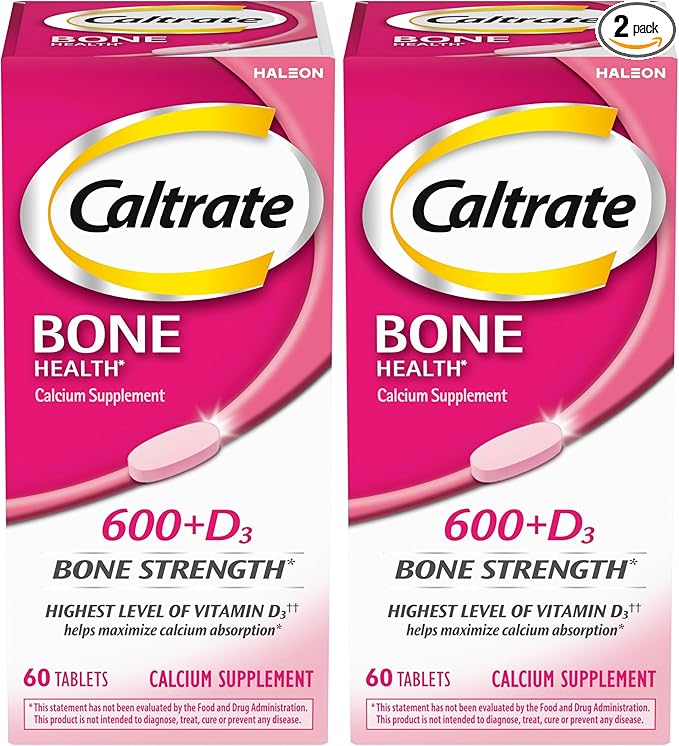 Caltrate 600 Plus D3 Calcium and Vitamin D Supplement Tablets, Bone Health Supplements for Adults - 60 Count (Pack of 2)