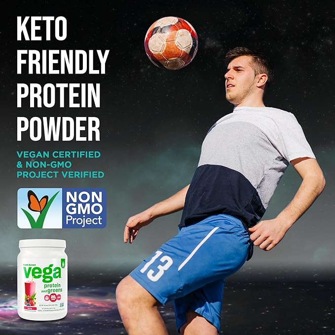 Vega Premium Protein + Supergreens, Berry – 20g Vegan Protein, Dairy & Gluten Free, 19.2 oz (18 Servings)