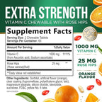 Vitamin C 1000mg Per Serving Chewable - Extra Strength Antioxidants for Powerful Immune Support w/Vitamin C & Rose HIPS, Potent Dietary VIT C Chews Supplement, Natural Orange Flavor, 120 Tablets