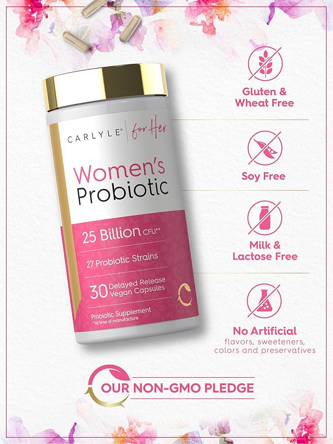 Carlyle Women's 25 Billion CFU Probiotic | Supported by 27 Strains | 30 Delayed Release Capsules | Vegan, Non-GMO and Gluten Free | for Her
