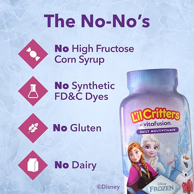 L'il Critters Frozen Daily Kids Multivitamin Gummies Assorted Berry Flavors for Ages 2+ Toddlers and Kids, Disney Multivitamin Gummies with 11 Essential Nutrients, 95-190 Day Supply, 190 ct