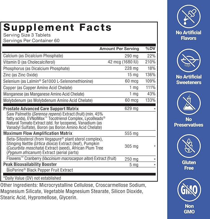 Force Factor Prostate Advanced, Health Supplement for Men for Reducing Nighttime Bathroom Trips, Bladder & Urinary Relief, with Saw Palmetto, Beta-Sitosterol, 180 Tablets, (Pack of 2)
