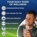 Men's Daily Multivitamin – Vegan Methylated Multivitamin for Men with Saw Palmetto, Biotin, Organic Superfoods, Probiotics & Enzymes – Energy, Gut & Optimal Health Support – Easy to Swallow Capsules