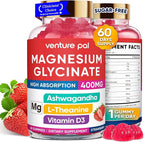 60 Day Supply Magnesium Glycinate 400mg Gummies with Ashwagandha, L-Theanine, CoQ10, Vitamin D3 & B6, Sugar Free Magnesium Gummies for Adults & Kids, Stress Relief, Sleep & Calm, Vegan, Gluten Free
