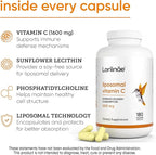 Liposomal Vitamin C 1600mg High Absorption Capsules with Sunflower Lecithin, Fat-Soluble Vitamin C Supplement for Immune, Collagen and Antioxidant Support, 180 Vegan Capsules