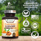 Turmeric Curcumin Supplement - 95% Curcuminoids with Organic Turmeric & Ginger, BioPerine Black Pepper Extract for Best Absorption, Natural Vegan Joint Support, Non-GMO, Bottled in USA - 180 Capsules