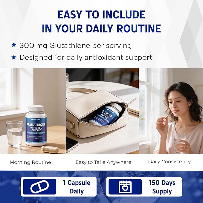 Glutathione, Vitamin C, Glycine, Alpha Lipoic Acid & Milk Thistle – Support Immunity & Radiant Skin – 150 Capsules