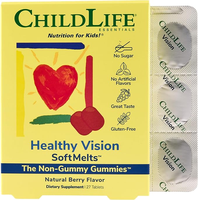 CHILDLIFE ESSENTIALS Healthy Vision SoftMelts - Eye Vitamins for Kids, Lutein Gummies, Lutein and Zeaxanthin Supplements, Eye Health Gummies, Lutein Children, Great Taste - Natural Berry, 27 Tablets