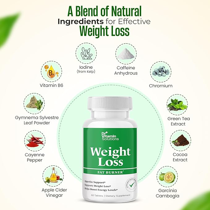 Fat Burner for Women & Men - Weight Loss Supplements with Green Tea Extract, Chromium, Vitamin B6 - Energy Booster, Belly Fat Burner & Appetite Suppressant Diet Pills - 60 Tablets