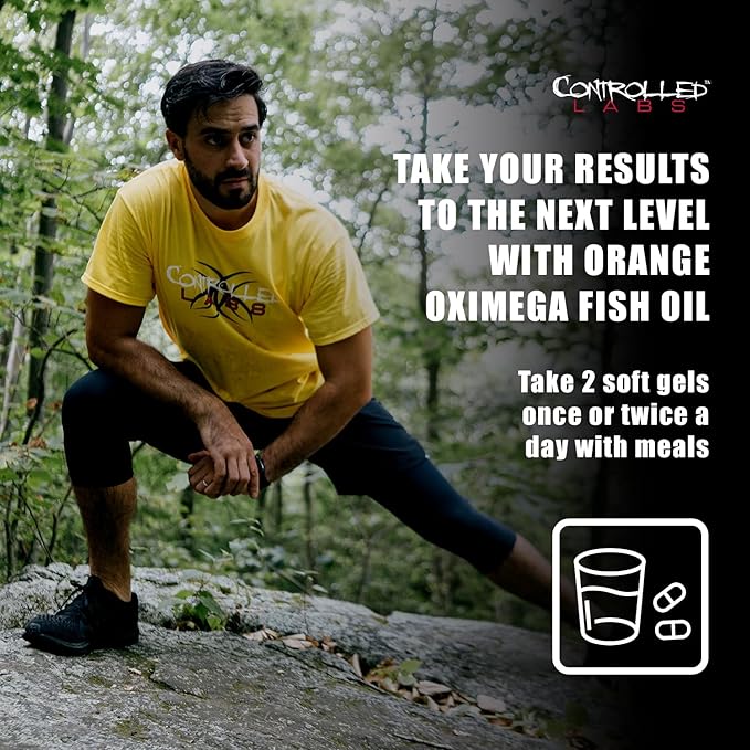 CONTROLLED LABS Orange Oximega Fish Oil Supplement 120 Softgels, EPA and DHA, 2000mg Omega- 3 Fatty Acids, Citrus-Flavor, Burpless Softgels (Pack of 2)