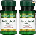 Nature's Bounty Folic Acid 800 mcg Vitamin Supplement Maximum Strength - 250 Tablets, Pack of 2